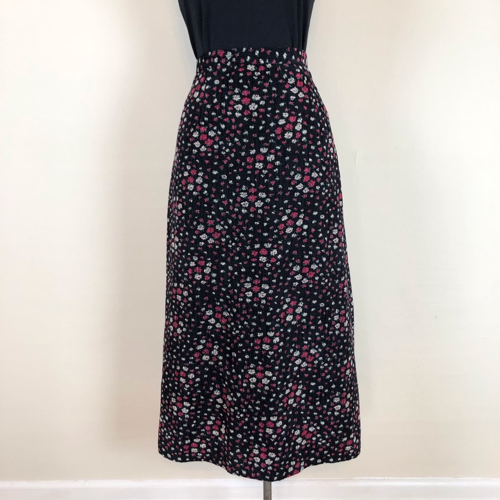 vintage‎ 90s criss cross textured corduroy skirt black ditsy floral a line midi - Picture 2 of 12